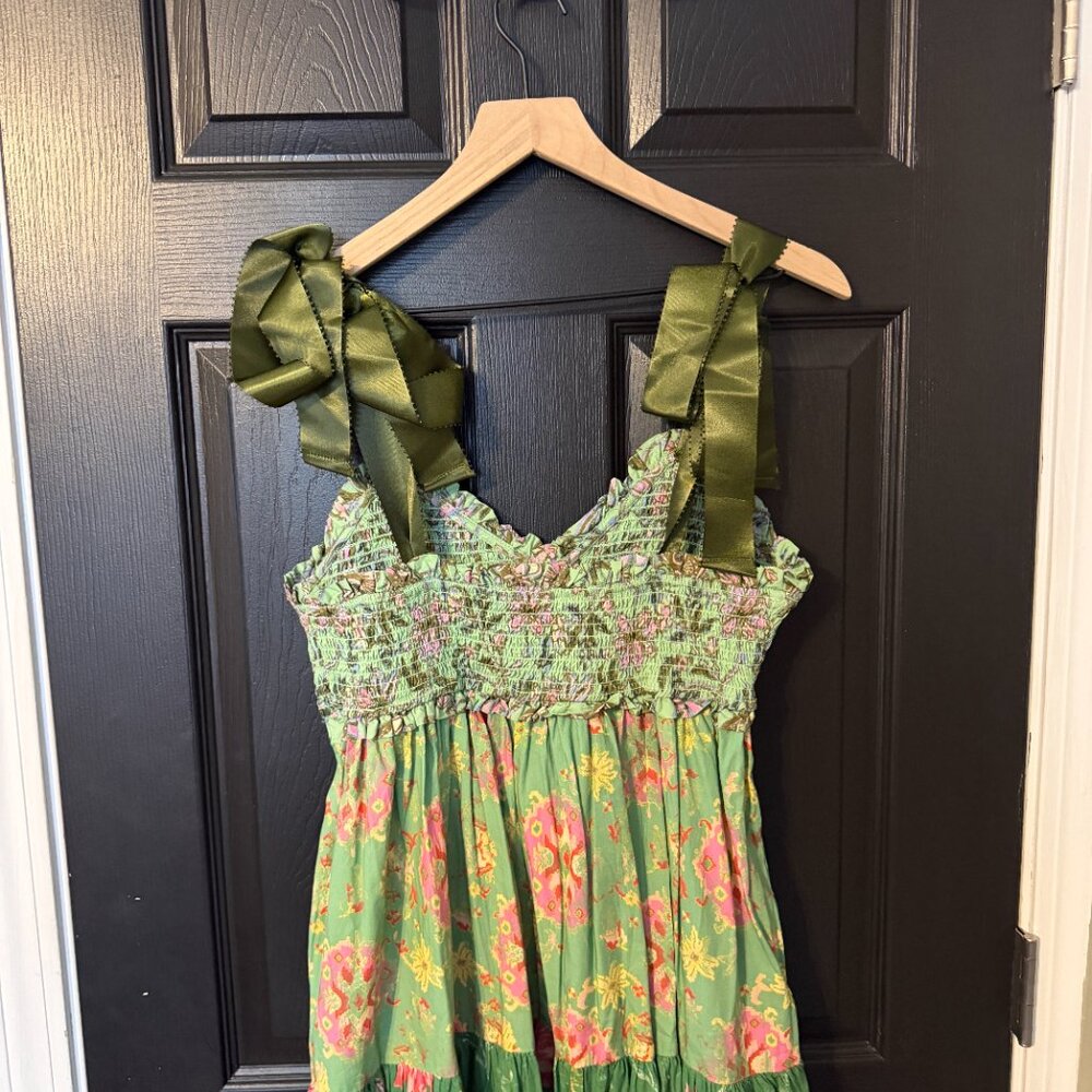 NWOT Free People Oversized Maxi Dress Floral Green Pink Lace Straps Medium - Picture 5 of 7